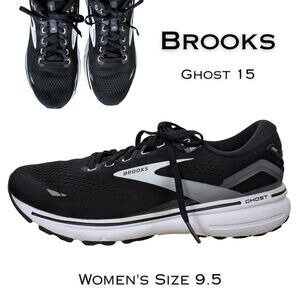 Brooks Ghost 15 Running Sneakers Womens 9.5 Black White Performance Cushioned
